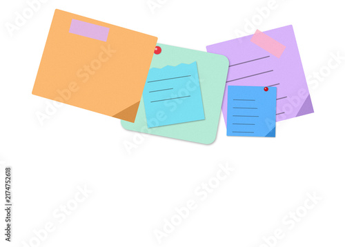 Flat filled sticky notes and envelope illustration for organization and planning