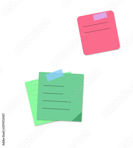 Flat filled sticky notes and folder illustration for office productivity