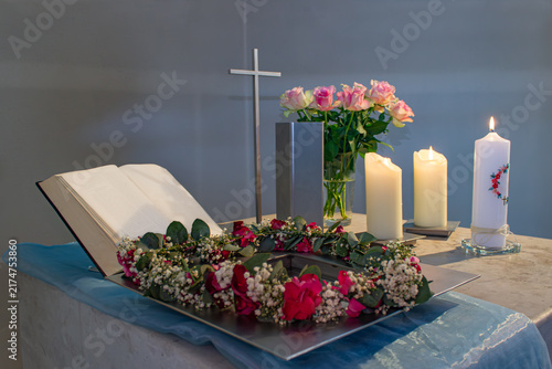 Obraz na plátne A detailed horizontal interior lifestyle photograph showing a christian church b