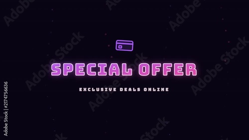 Special offer text with bouncing triangles on dark purple background