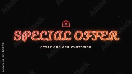 Special Offer neon text pulsing for retail sale animation background