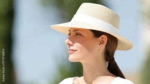 A woman in hat on hot summer day: shade on the face
