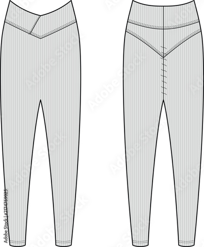 Women’s High Waist Leggings Technical Fashion Illustration Front and Back View