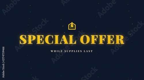 Special Offer Text Reveal with Light Sweep on Dark Blue Background