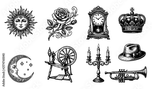 set of antique furniture icons