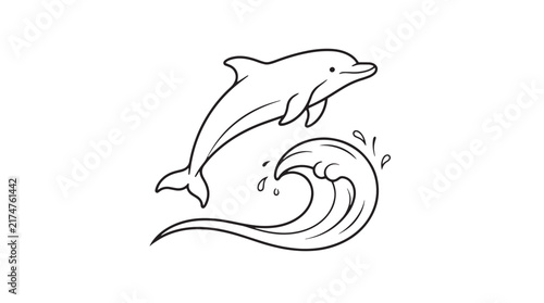 Photography Minimalist dolphin jumping over ocean wave vector, hand drawn aquatic mammal lin