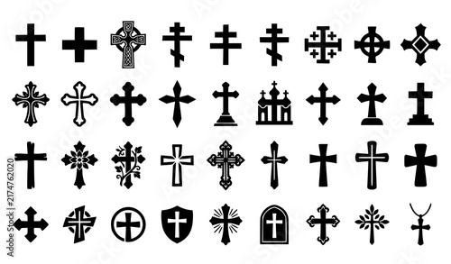 Foto Christian religious cross silhouette icon set with church and faith vector symbo
