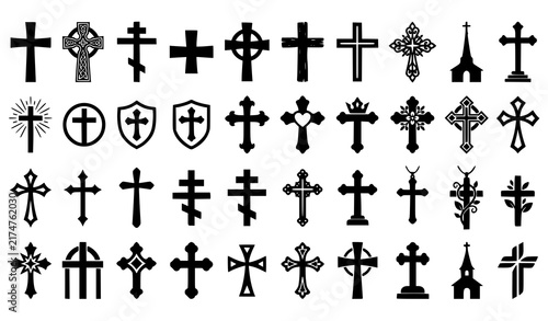 Foto Christian cross silhouette collection with religious symbols and church vector i