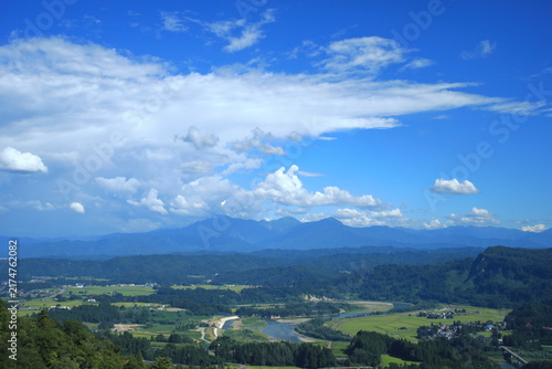 Echigo Three Mountains and the Shinano River Viewed from Yamamotoyama in Ojiya, Niigata, Japan