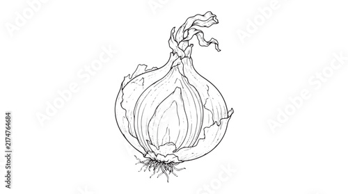 Foto Vintage onion sketch vector, hand drawn garden vegetable illustration, black and