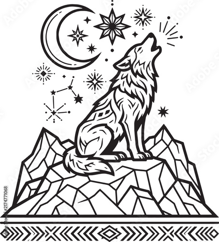 Celestial Wolf Vector Art