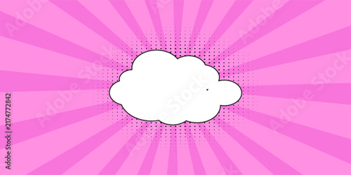Halftone collage, women's hand gesture in the shape of a gun, empty speech bubble, cloud in a comic style. Template for retro pop art banner, two fingers, cut out of magazine element.