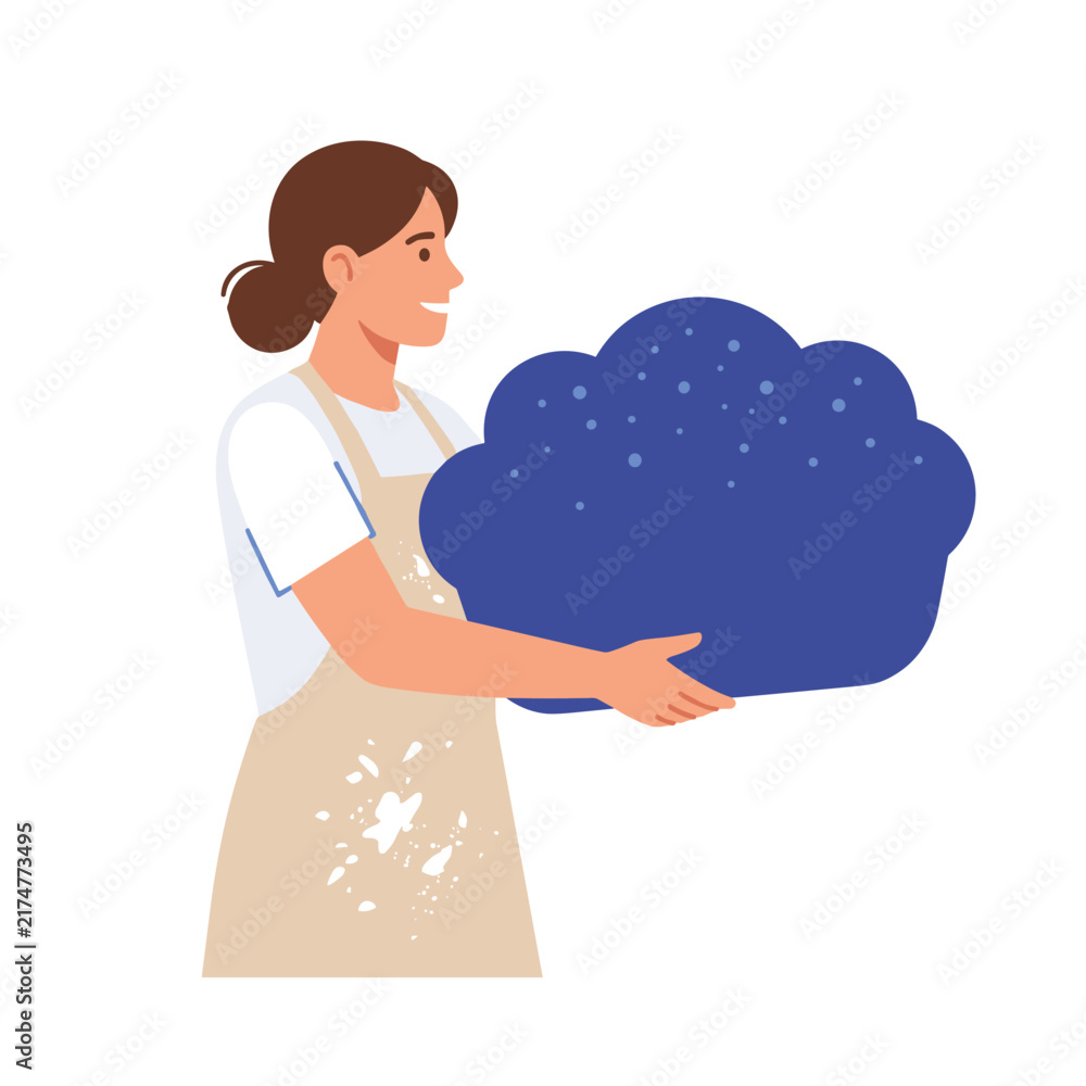 Fototapeta premium Woman Baker Holding a Blueberry Muffin Vector Illustration