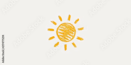 Hand drawn yellow sun animation with rays on white background cute sun summer sun sunshine element solar symbol motion