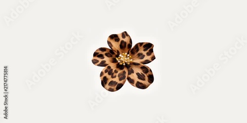 A single exotic flower with cheetah print pattern on petals and yellow center stamens isolated on white background leopard flower animal print