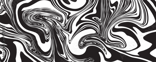 Abstract Black and White Liquid Marble Swirl Background, Dynamic Fluid Ink Wave Vector Pattern