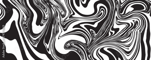 Abstract Black and White Liquid Marble Swirl Background, Dynamic Fluid Ink Wave Vector Pattern