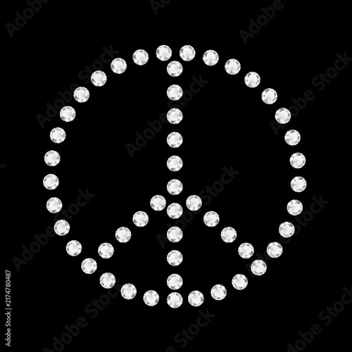 Foto Rhinestone peace symbol on black background, Crystal Peace Symbol, Luxury diamond rhinestone peace sign vector illustration
