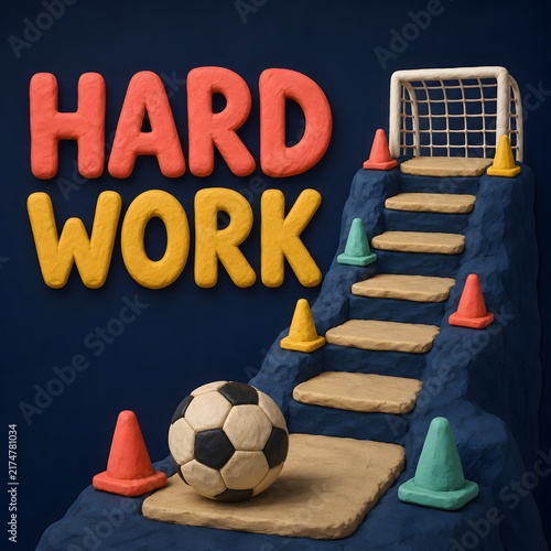 sports football motivation hard work clay staircase training challenge illustration