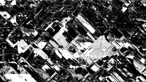 Cuadro en lienzo CPUのような白黒の幾何学的な四角とピクセルで構成されたグリッチノイズ素材