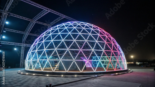 Obraz na płótnie Neon Illuminated Geodesic Dome at Night
