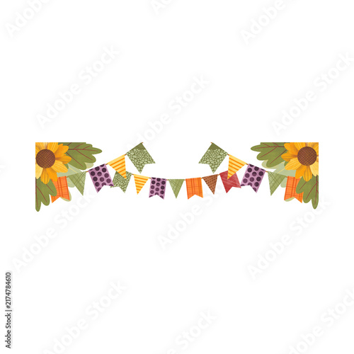 Autumn Fall Bunting Banner With Sunflower Decoration Isolated