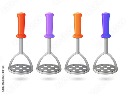 Canvas Print Colorful potato masher set for kitchen utensils transparent background