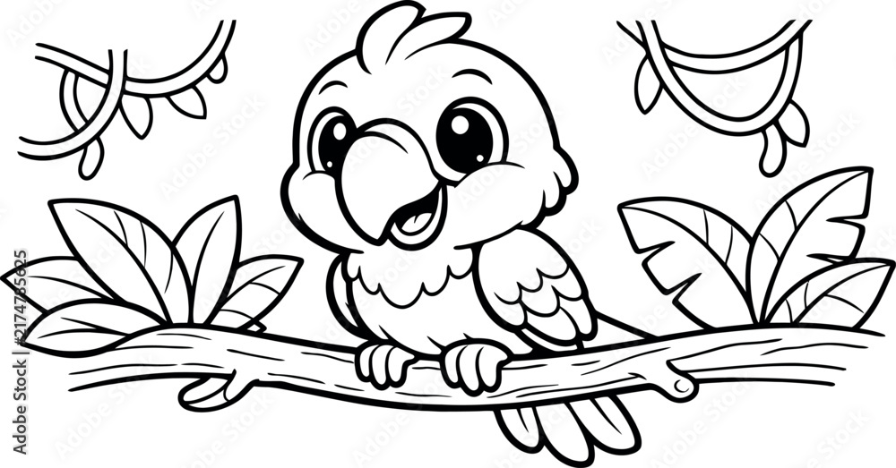 Fototapeta premium Cute Parrot Sitting On A Tree BranchCute Parrot Sitting On A Tree Branch