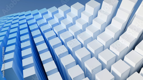 Obraz na płótnie 3D abstract blue and white cubic gradient structure rendering