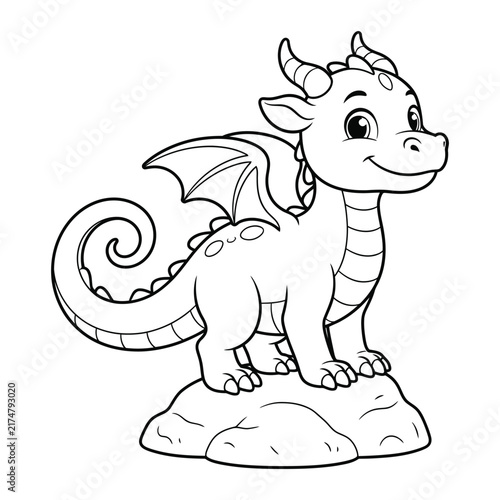 Cute Baby Dragon Coloring Page Illustration