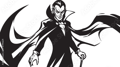 Obraz na plátně Vintage Vampire Illustration Set, Retro Count Dracula Vector Graphic, Gothic Hor