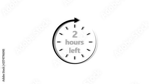 Clock 2 hour's icon black color 4k illustration. 2 hour countdown timer white background 4k illustration.