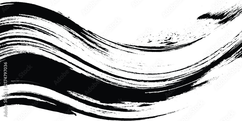 Naklejka premium Black ink brush stroke wave, textured grunge paint swash on white background