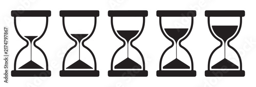 Set of hourglass icons showing various stages of time passing for countdown timer web UI elements.