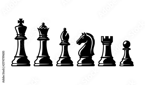 Foto King Queen Bishop Knight Rook Pawn Chess Silhouette Vector Set