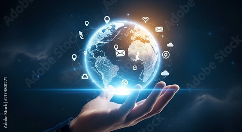 Futuristic Global Technology Concept with Digital Data Visualization