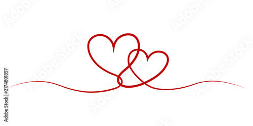 Foto Romantic red continuous line drawing with intertwined heart shapes on a white background