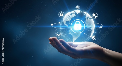 Futuristic Digital Technology Concept with Hand and Data Visualization