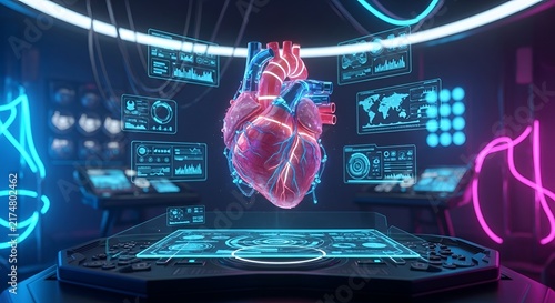 Futuristic Heart Model Display in High-Tech Laboratory