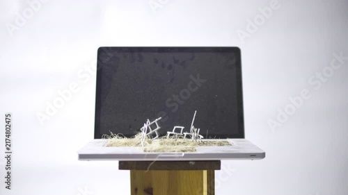 Post Apocalyptic Laptop Reclaimed by Nature with No War Message