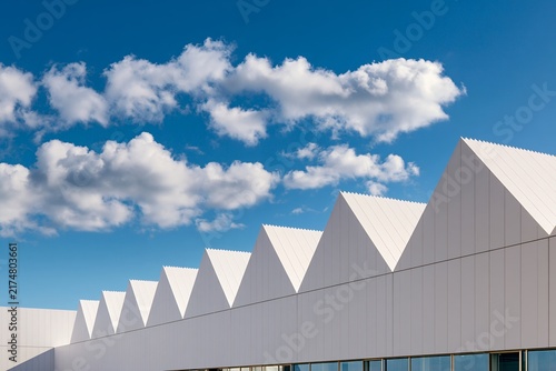 Tapety artystyczne 青空に映える白いモダンな建築物の幾何学的な構造