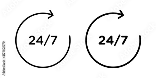 Bild auf Leinwand 24 7 Icon represents continuous availability, round-the-clock service, constant support, and business operations that remain accessible throughout the day and night