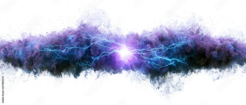 Obraz premium Wide Energy Shockwave with Lightning on White