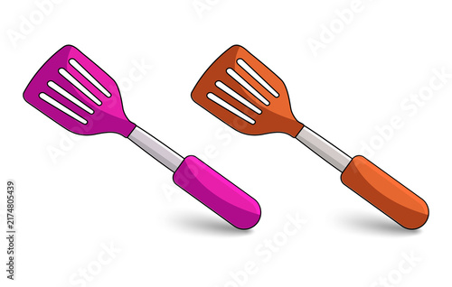 Cuadro en lienzo Colorful kitchen spatulas for cooking and recipe illustration on transparent bac