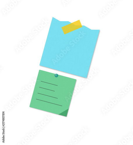 Flat filled sticky notes illustration with pin for office organization