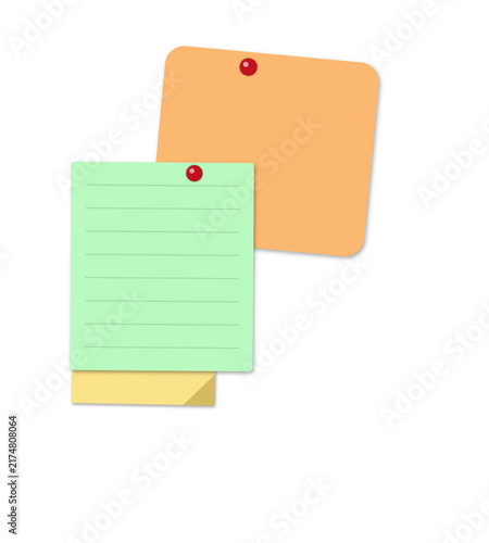 Flat filled sticky notes illustration with push pins for office organization