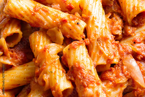 Italian rigatoni amatriciana tomato sauce pasta