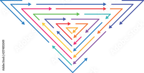 Colored arrows in a triangle, direction of colored arrows, movement in a circle.	