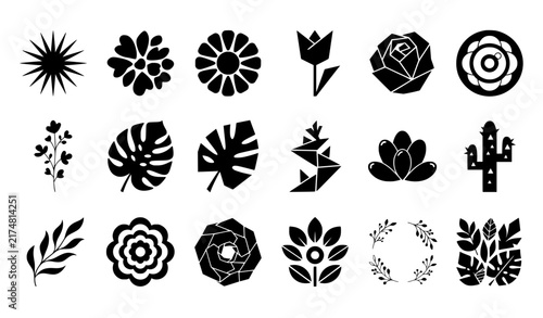 Abstract geometric flower and plant silhouette collection modern postmodern vector