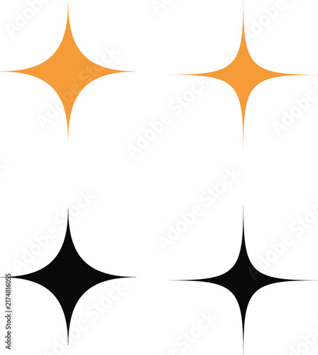 Set of four star shapes in orange and black colors for decorative design elements and icons